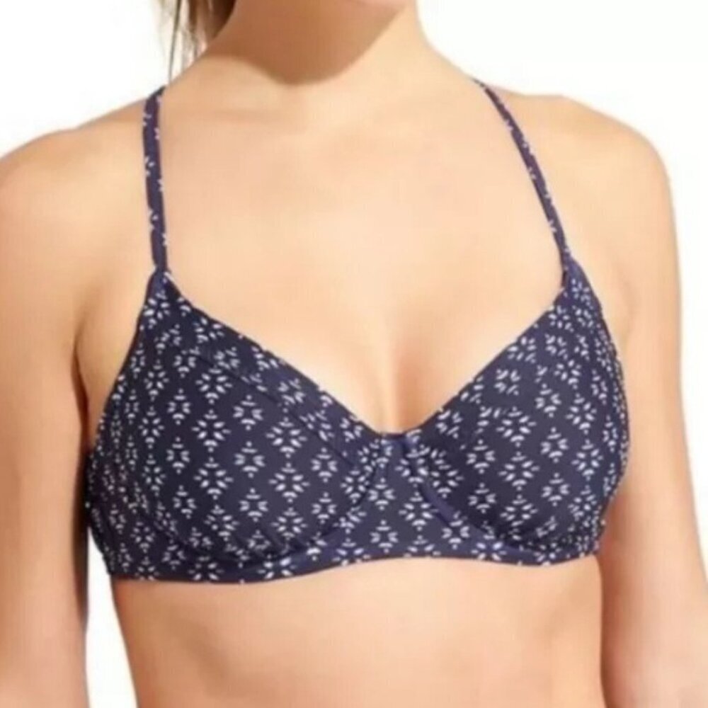 Athleta Taza Kaimana Navy print underwire Bikini Swim top - 38 B|C